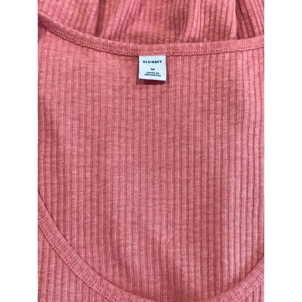 Old Navy Maxi Ribbed Tank Dress Womens M Pink/Coral Linen Blend Sleeveless